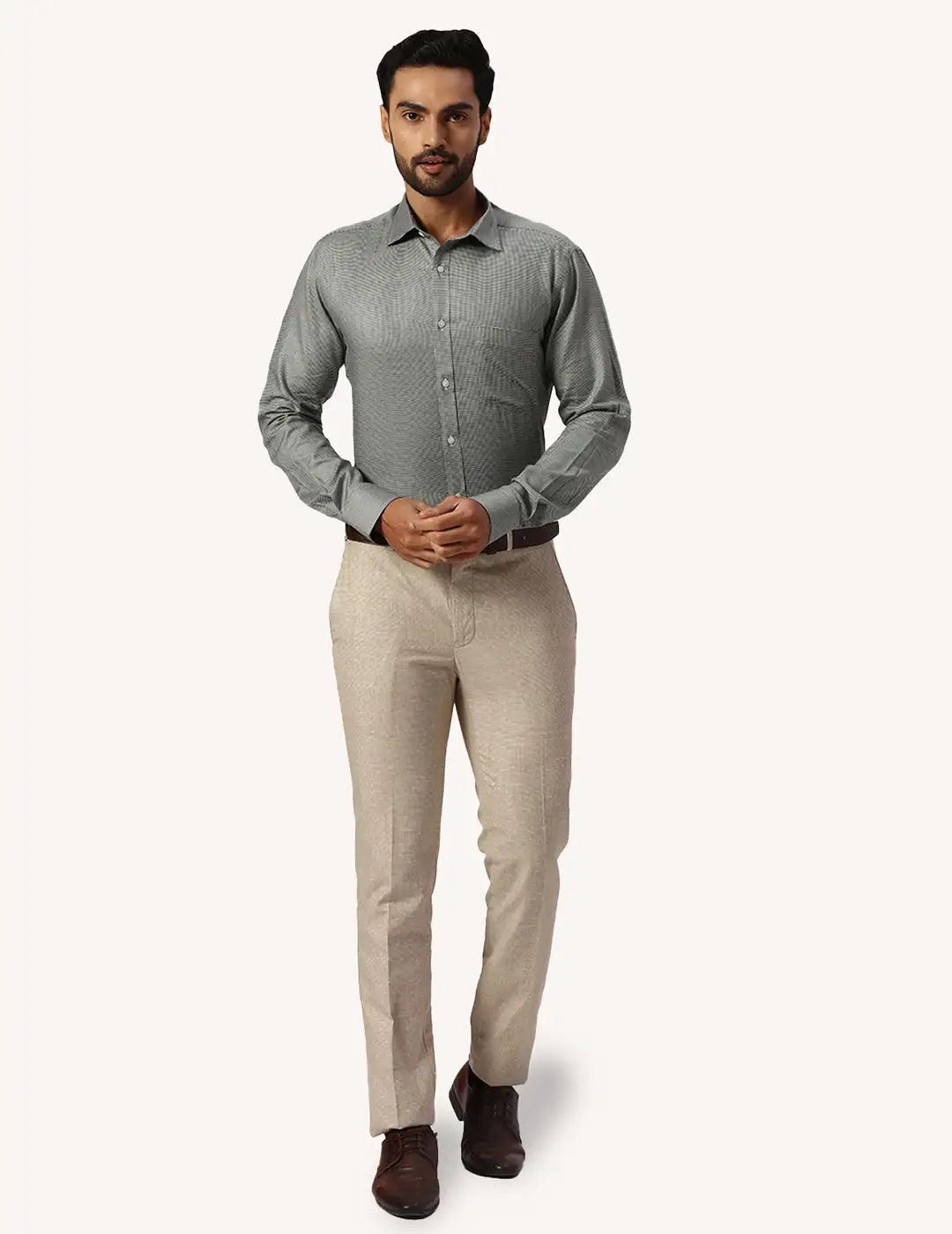 Park Avenue Slim Fit Checkered Medium Fawn Shirt