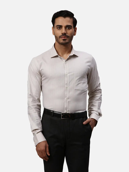 Park Avenue Slim Fit Self Design Light Grey Shirt