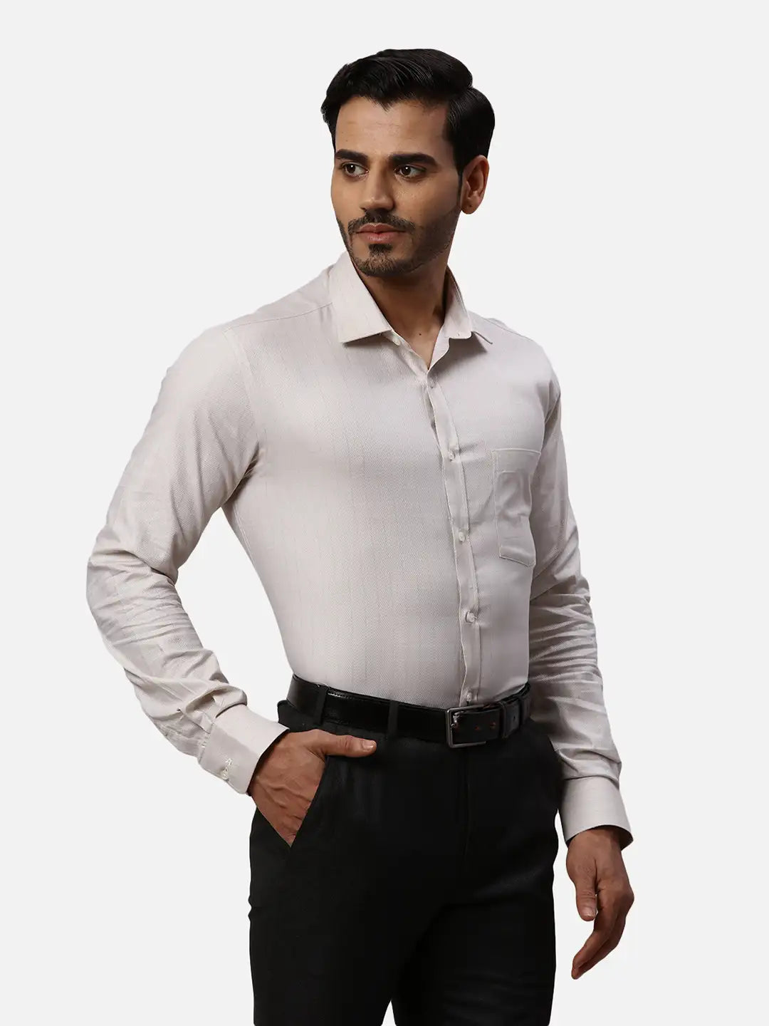 Park Avenue Slim Fit Self Design Light Grey Shirt