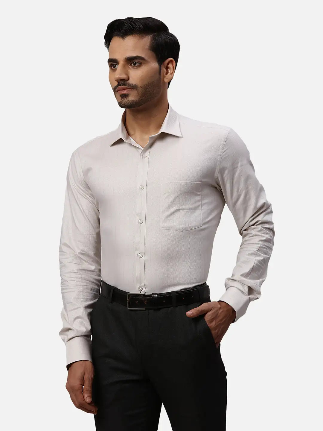Park Avenue Slim Fit Self Design Light Grey Shirt