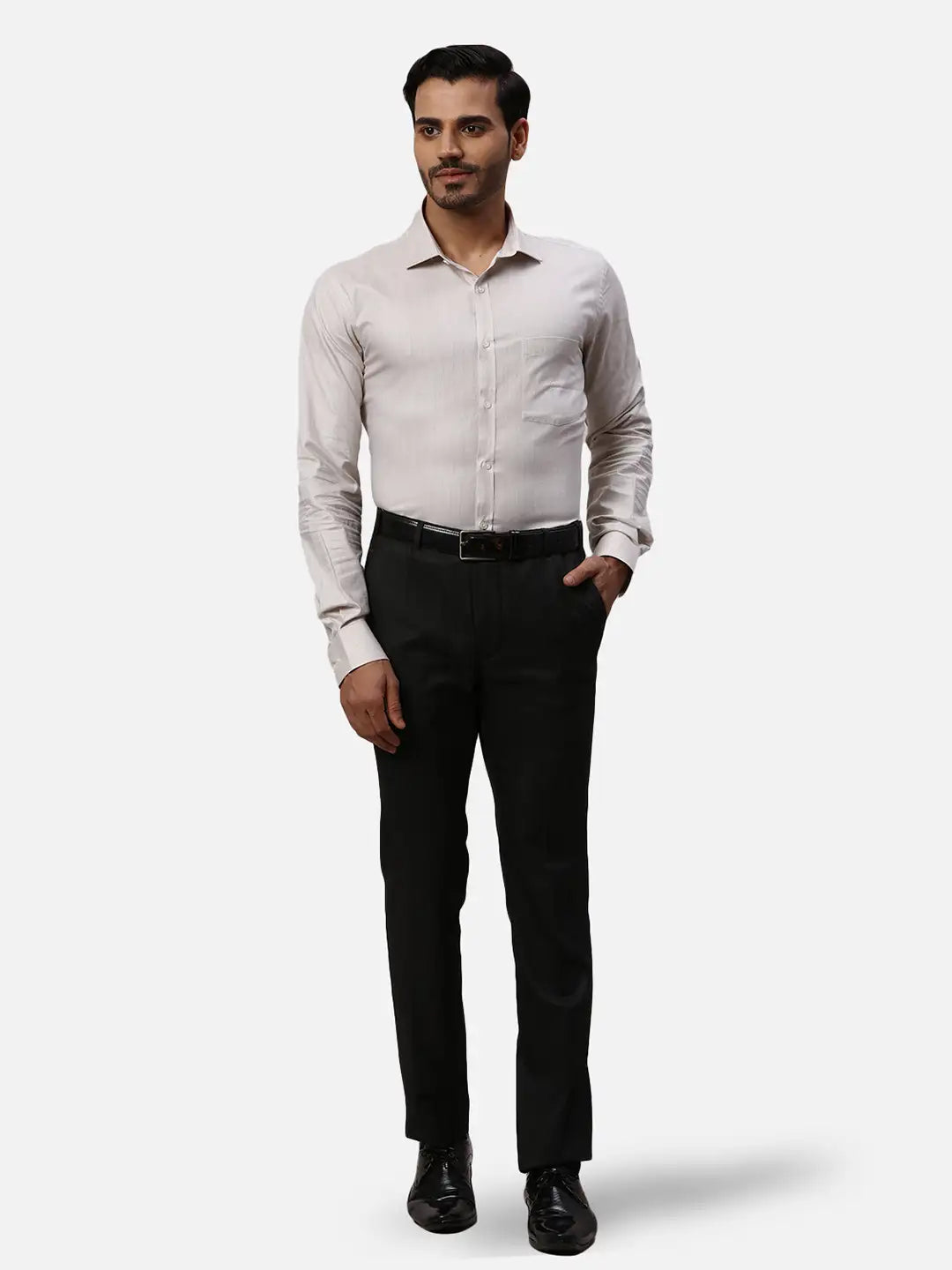 Park Avenue Slim Fit Self Design Light Grey Shirt