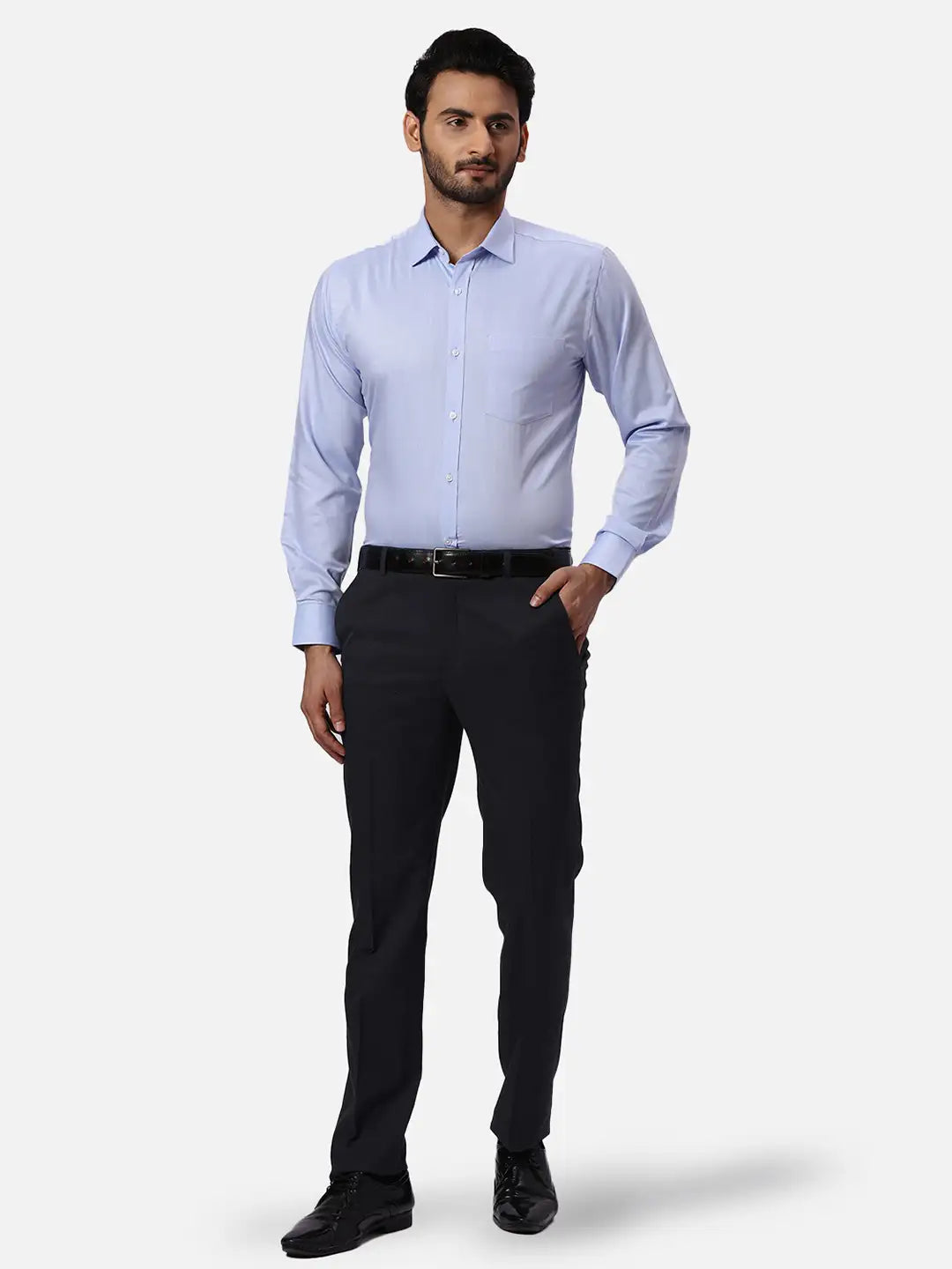 Park Avenue Slim Fit Self Design Medium Blue Shirt