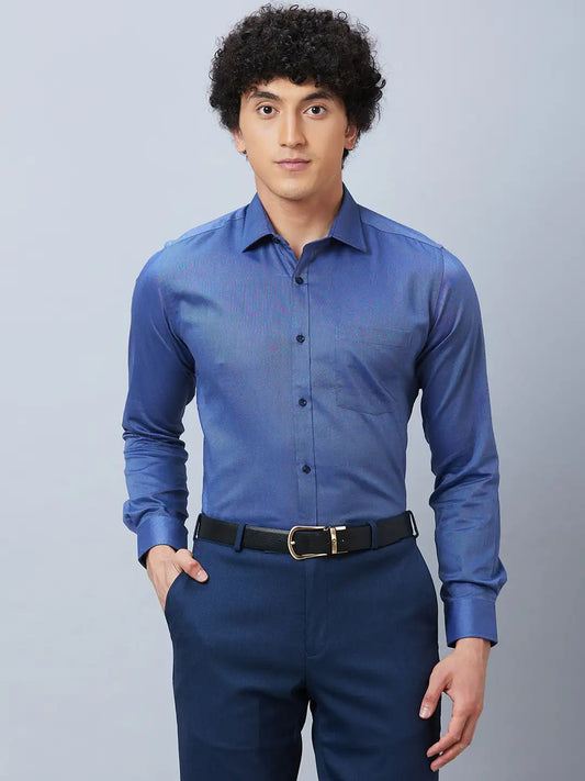 Park Avenue Men Blue Solid Slim Fit Cotton Blend Shirt