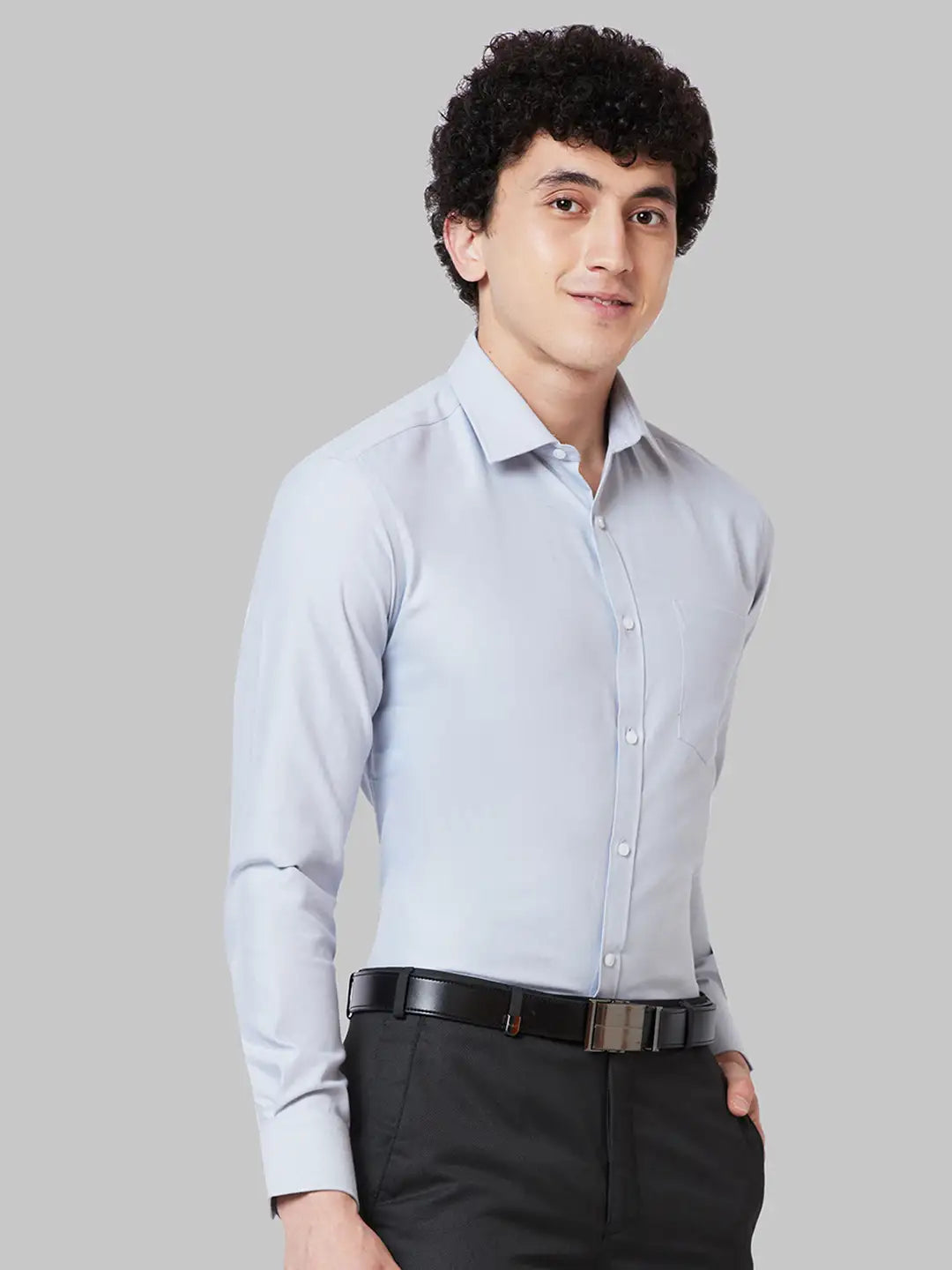 Men Grey Slim Fit Solid Cotton Blend Shirts
