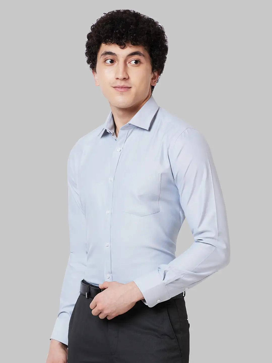 Men Grey Slim Fit Solid Cotton Blend Shirts
