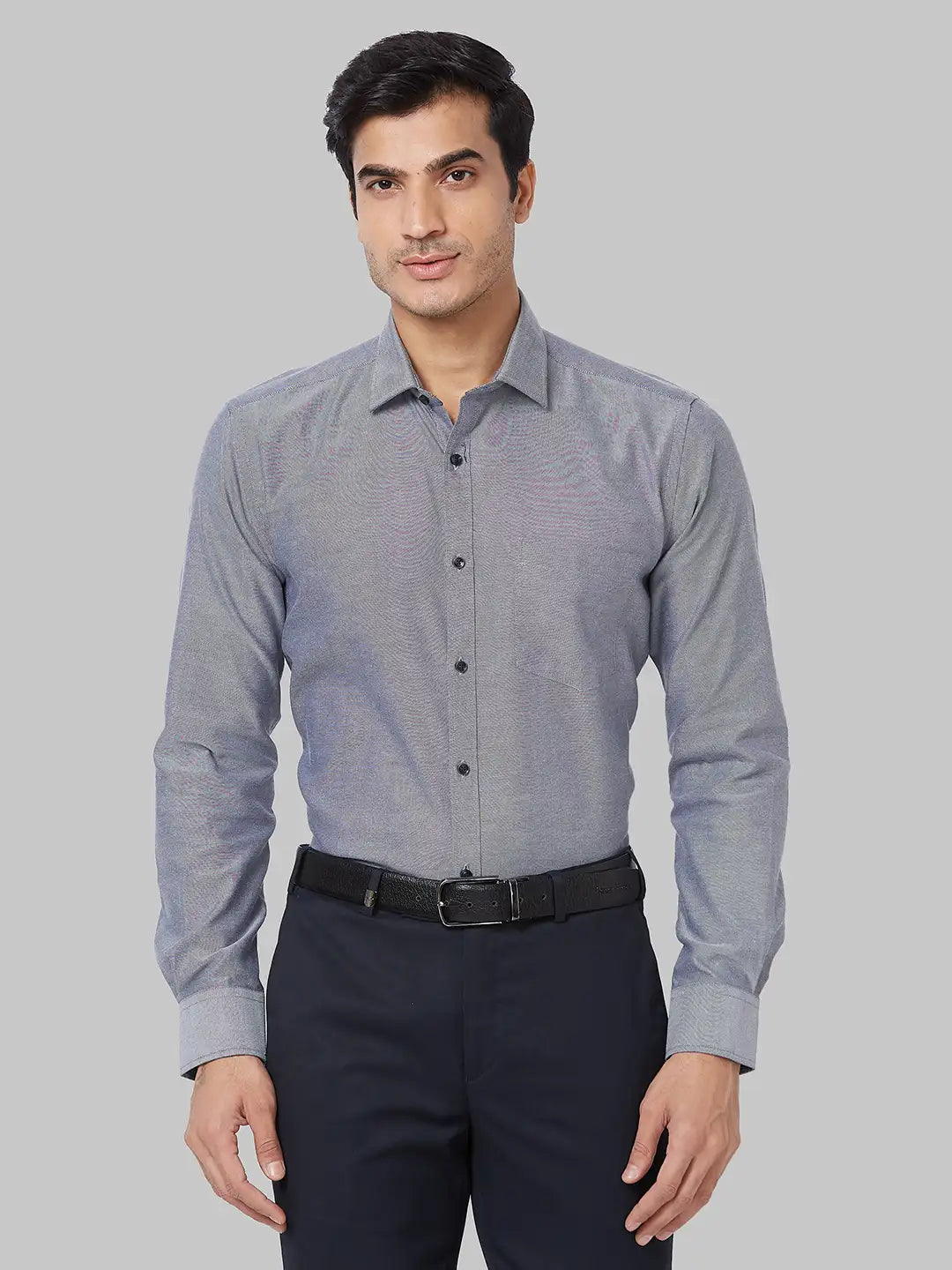 Men Blue Slim Fit Solid Cotton Blend Shirts