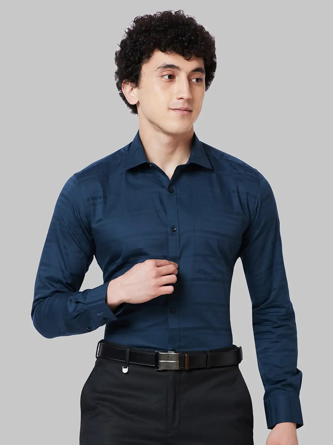 Men Violet Slim Fit Stripe Cotton Shirts