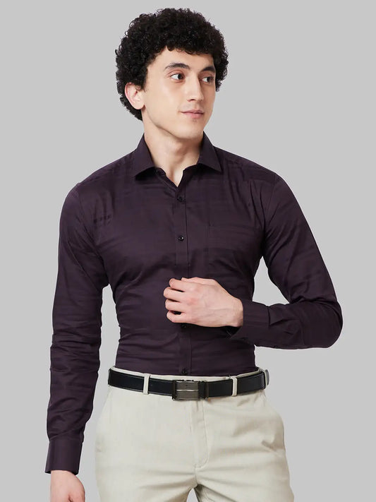 Men Blue Slim Fit Structure Cotton Shirts