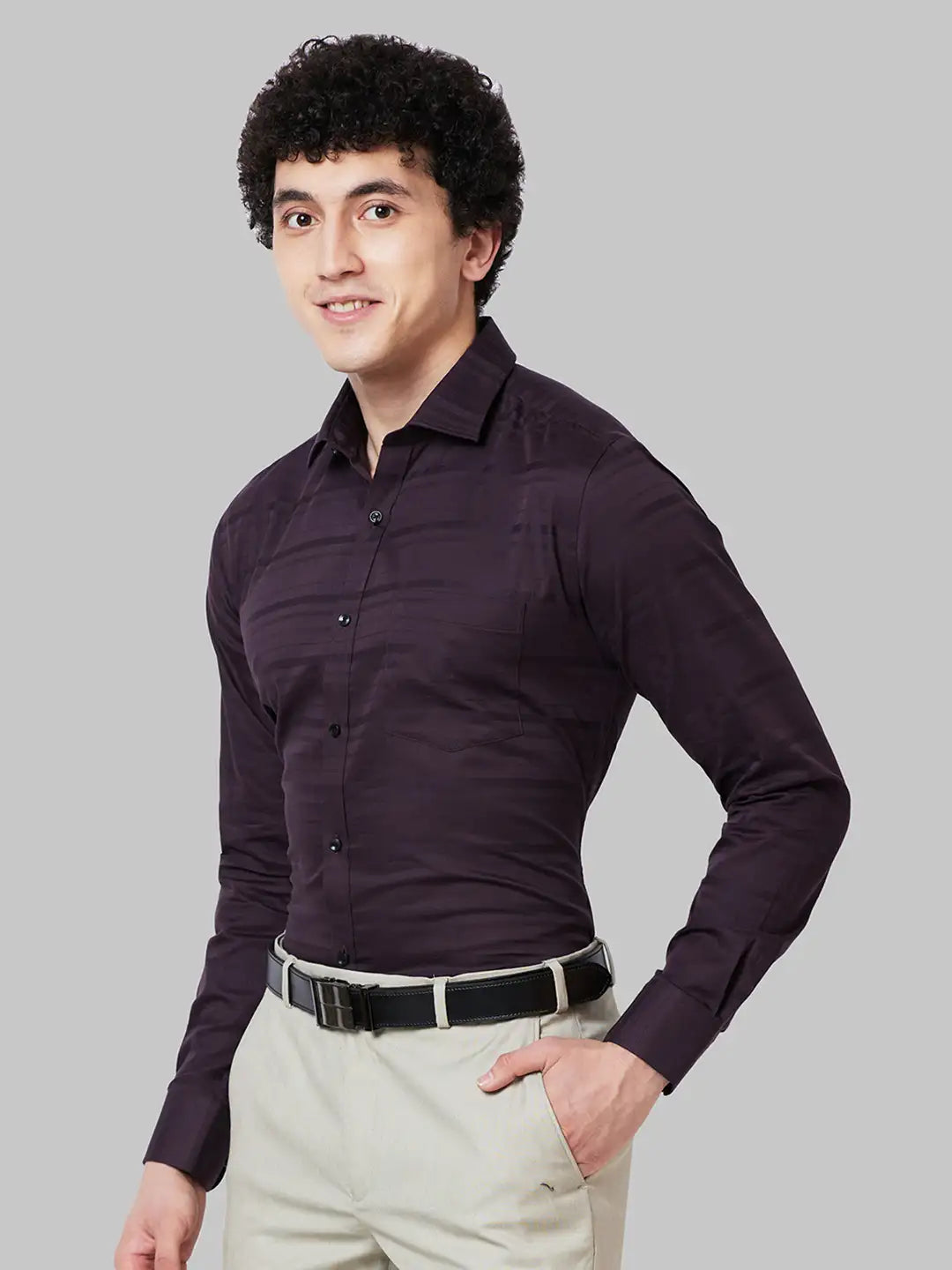 Men Blue Slim Fit Structure Cotton Shirts