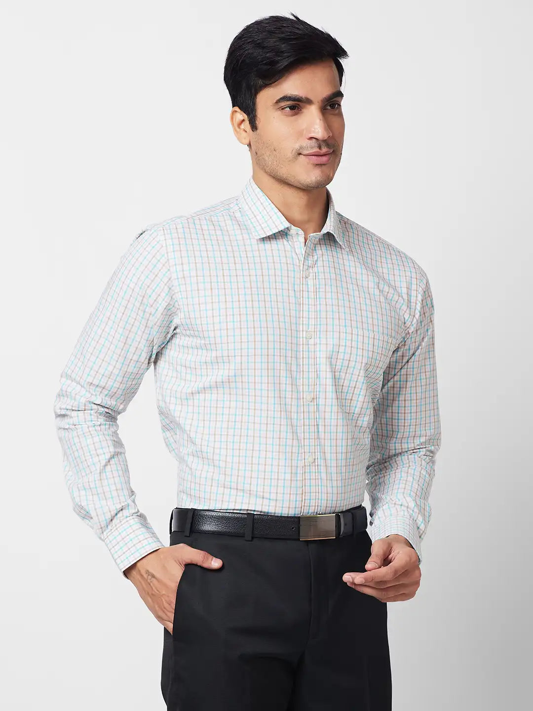 Park Avenue Men Blue Checks Slim Fit Cotton Shirt