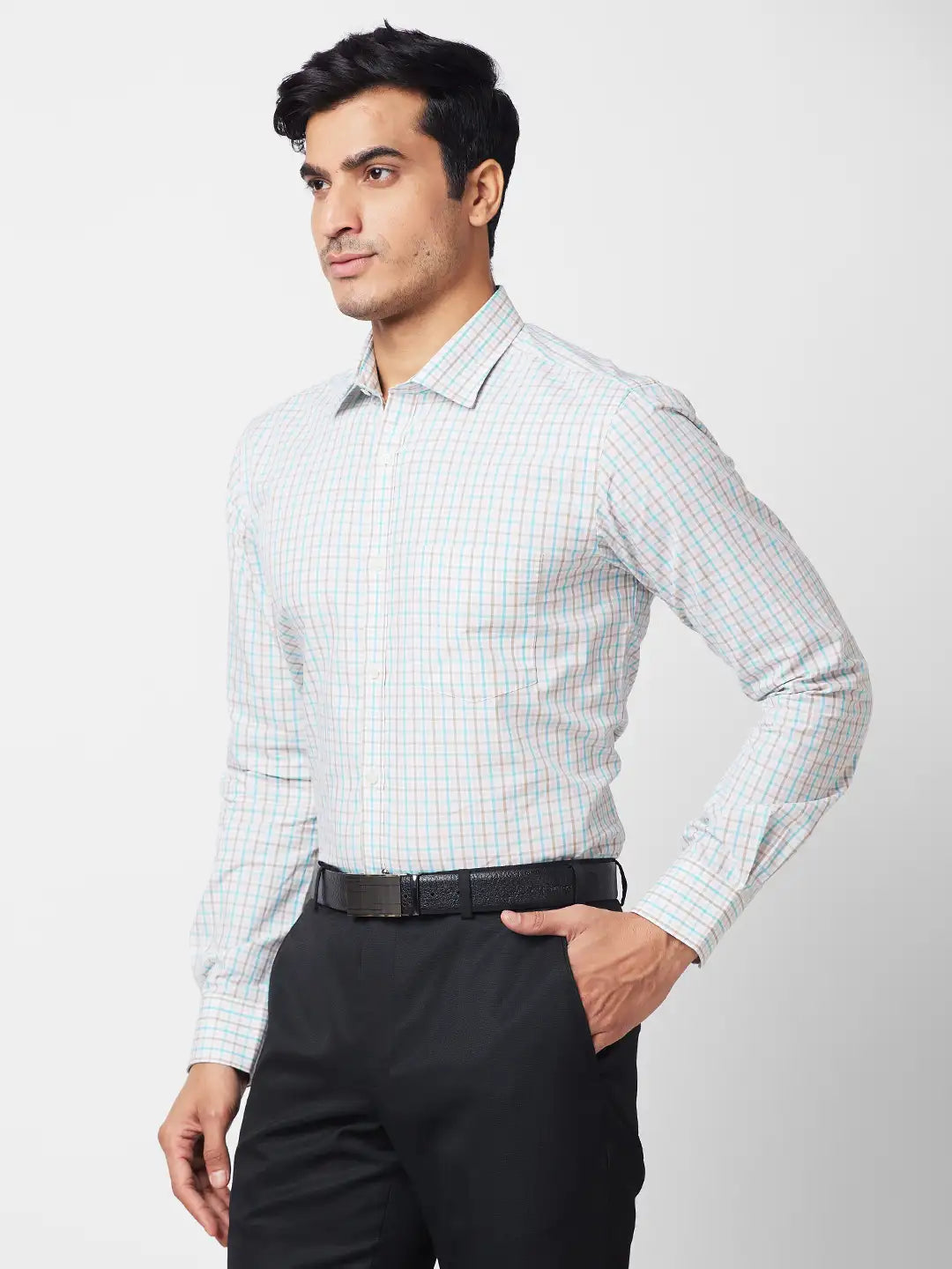 Park Avenue Men Blue Checks Slim Fit Cotton Shirt