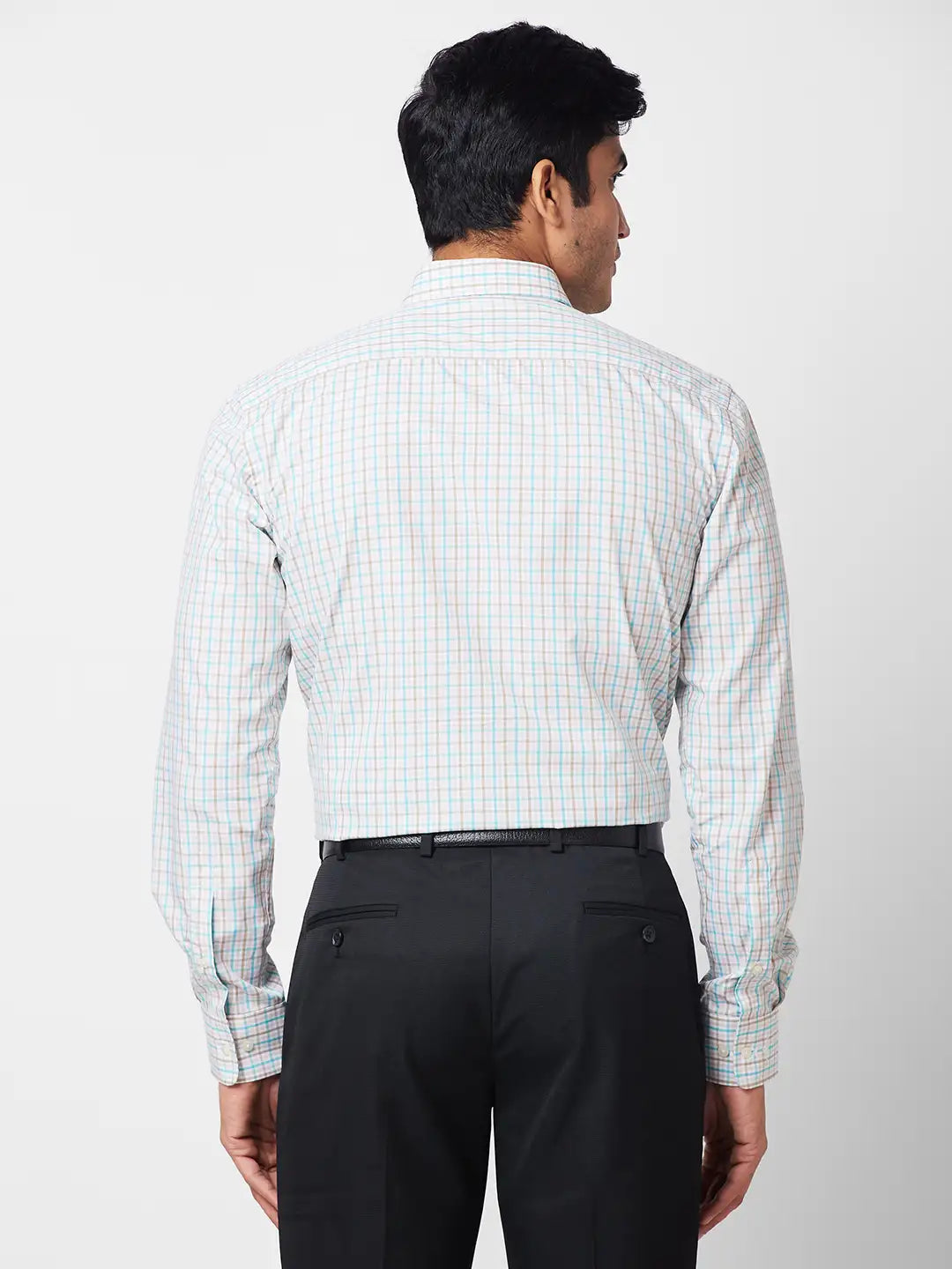 Park Avenue Men Blue Checks Slim Fit Cotton Shirt