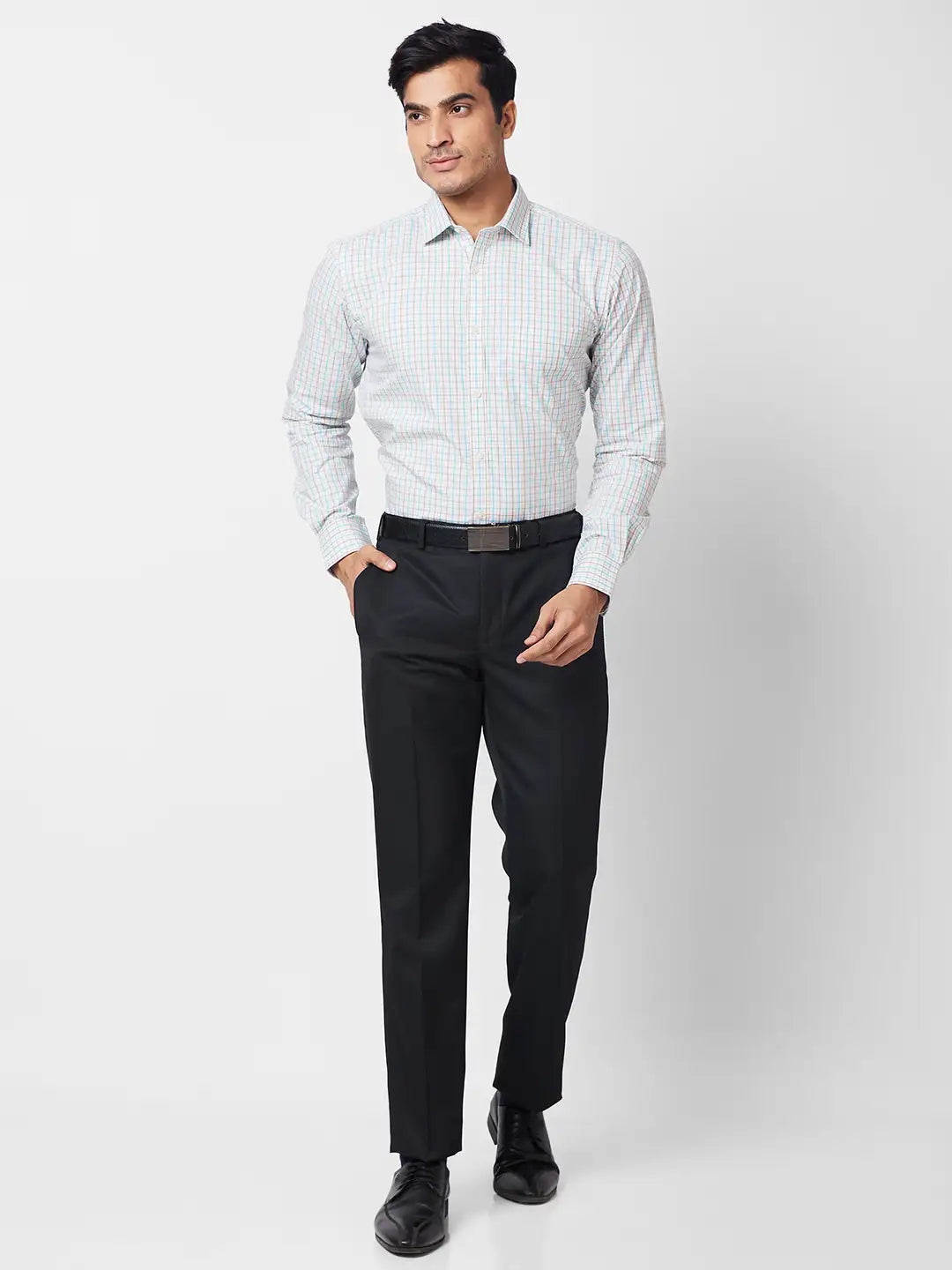 Park Avenue Men Blue Checks Slim Fit Cotton Shirt