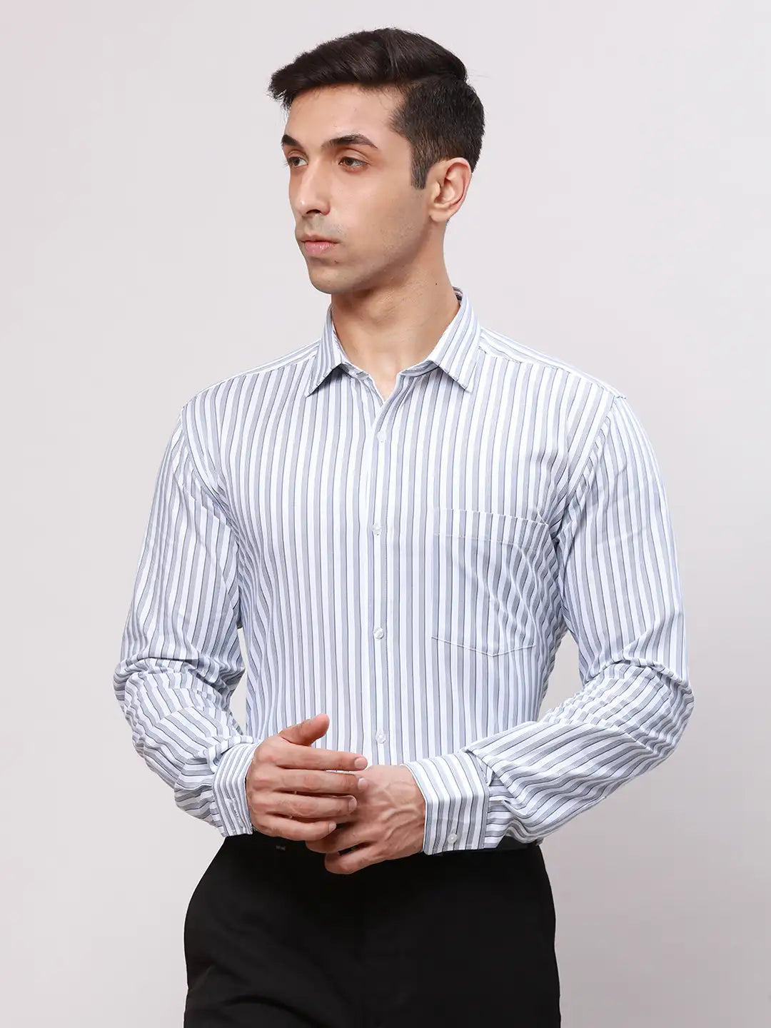Park Avenue Men Blue Slim Fit Structure Cotton Shirts