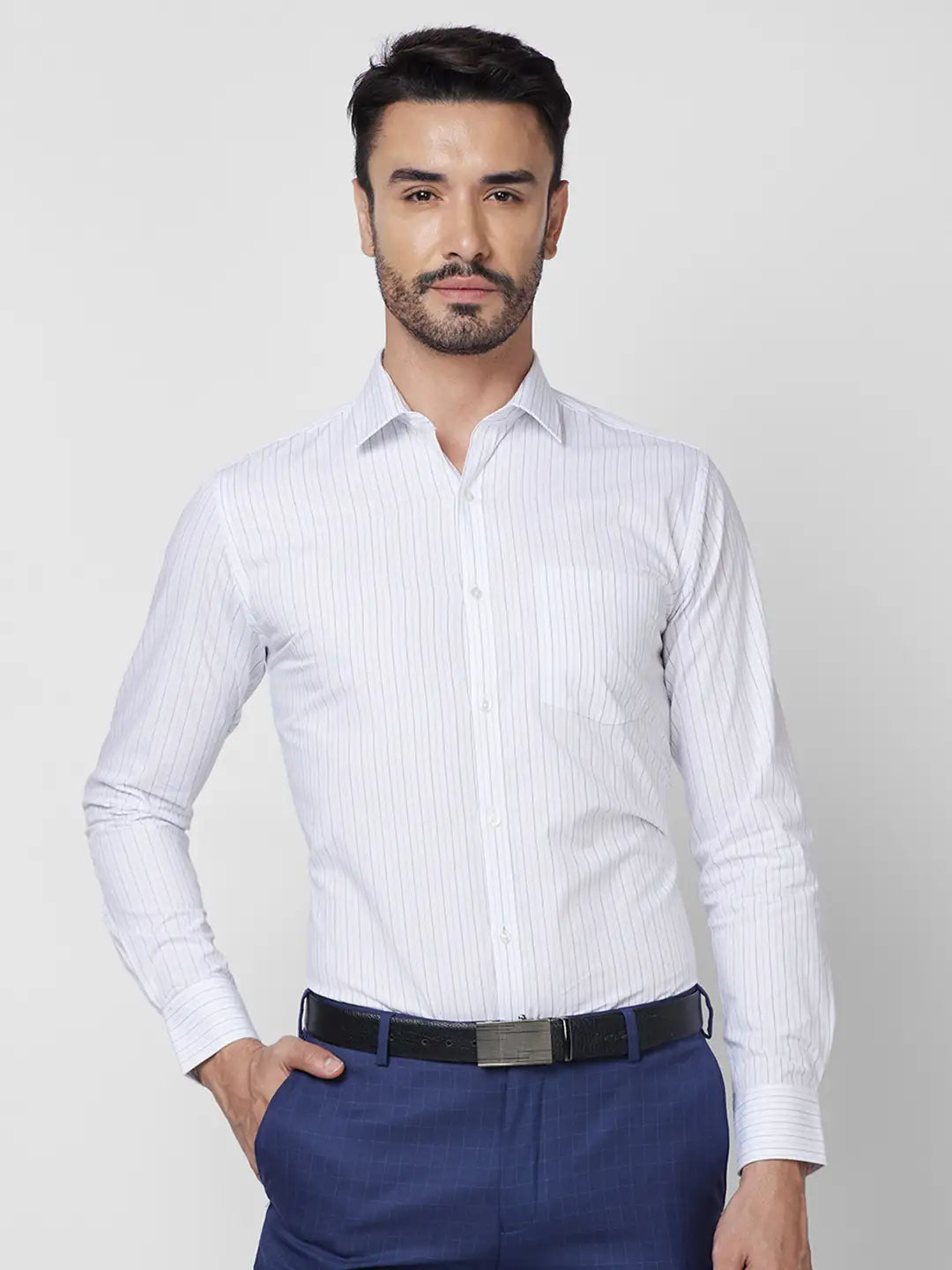 Park Avenue Men Blue Structure Slim Fit Cotton Shirt