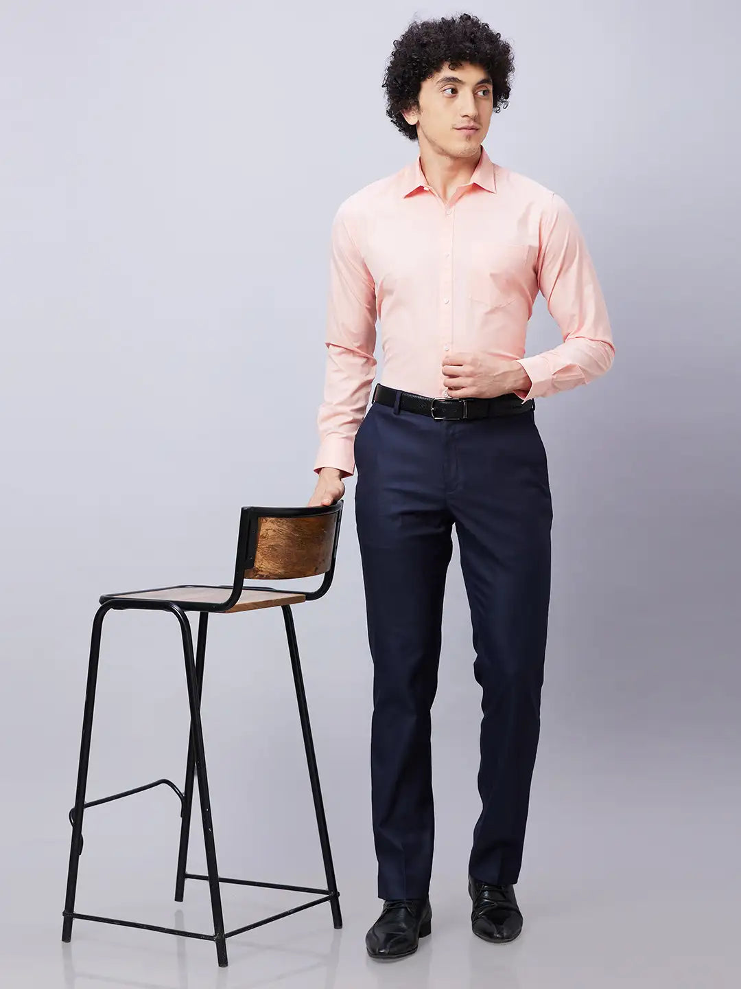 Park Avenue Men Blue Fil-A-Fil Slim Fit Polyester Blend Cutaway Collar Shirt