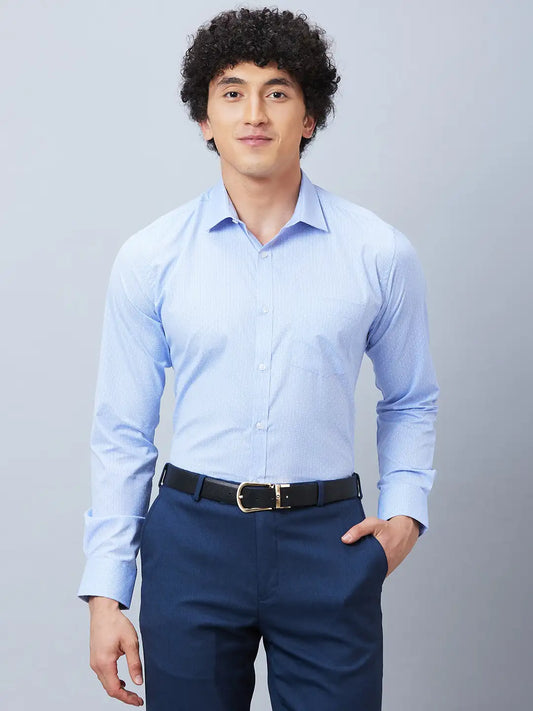 Park Avenue Men Blue Structure Slim Fit Polyester Blend Cutaway Collar Shirt