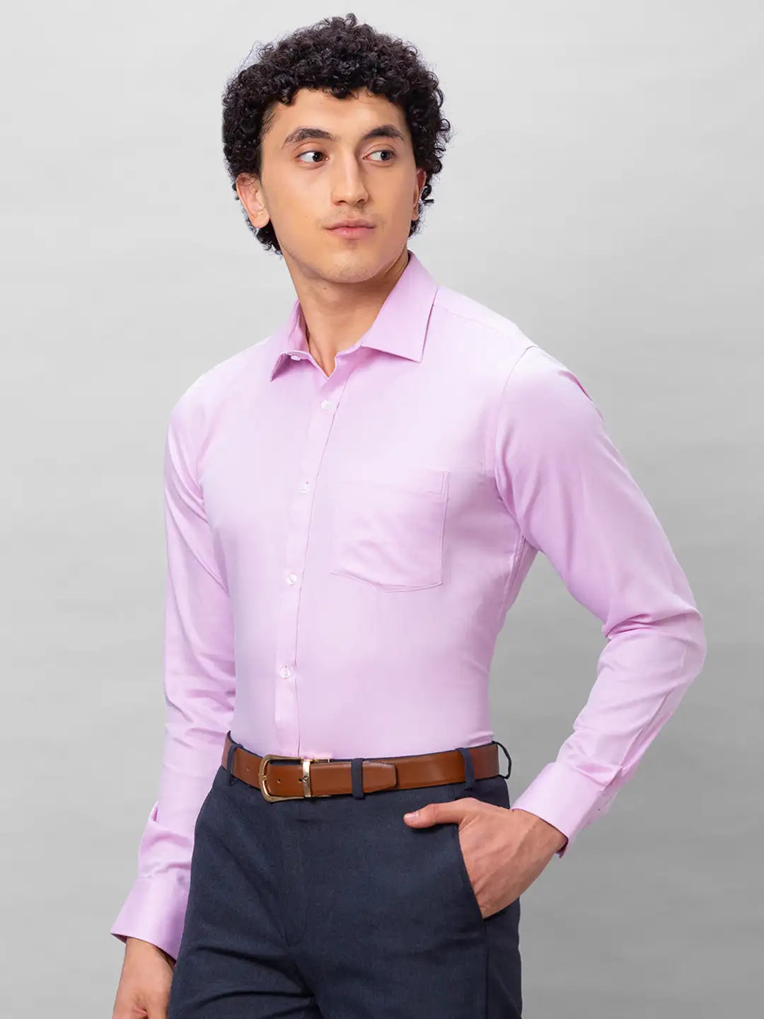 Park Avenue Men Grey Solid Slim Fit Cotton Blend Shirts