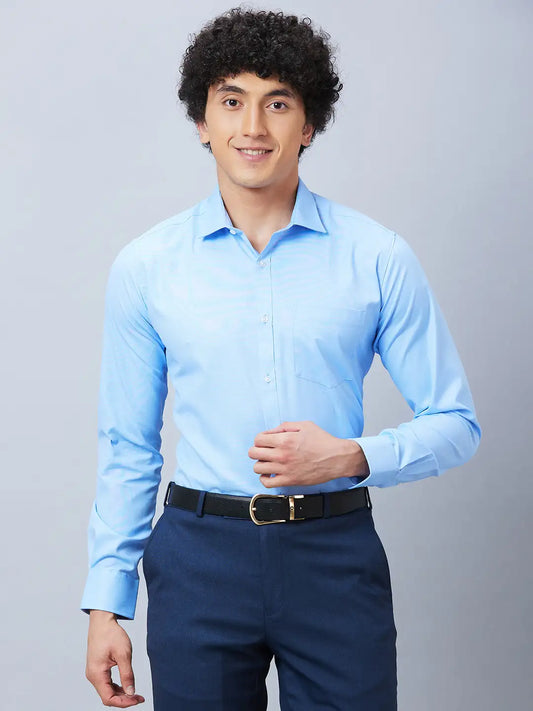 Park Avenue Men Blue Solid Slim Fit Cotton Cutaway Collar Shirt