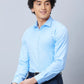 Park Avenue Men Blue Solid Slim Fit Cotton Cutaway Collar Shirt