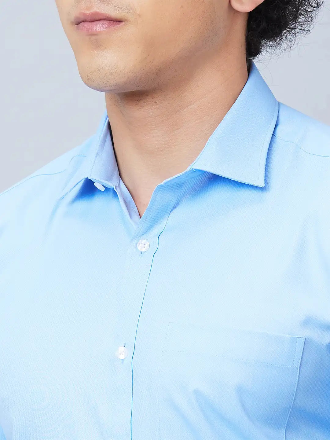 Park Avenue Men Blue Solid Slim Fit Cotton Cutaway Collar Shirt