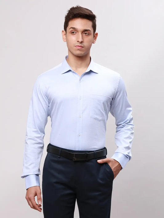 Park Avenue Men Blue Slim Fit Self Design Cotton Full Sleeve Cut Away Shirt