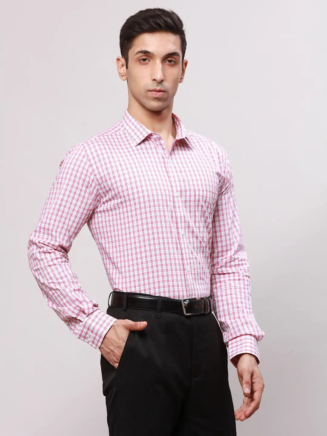 Park Avenue Men Orange Slim Fit Checks Cotton Shirts