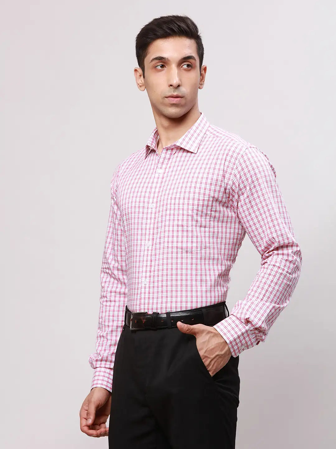 Park Avenue Men Orange Slim Fit Checks Cotton Shirts