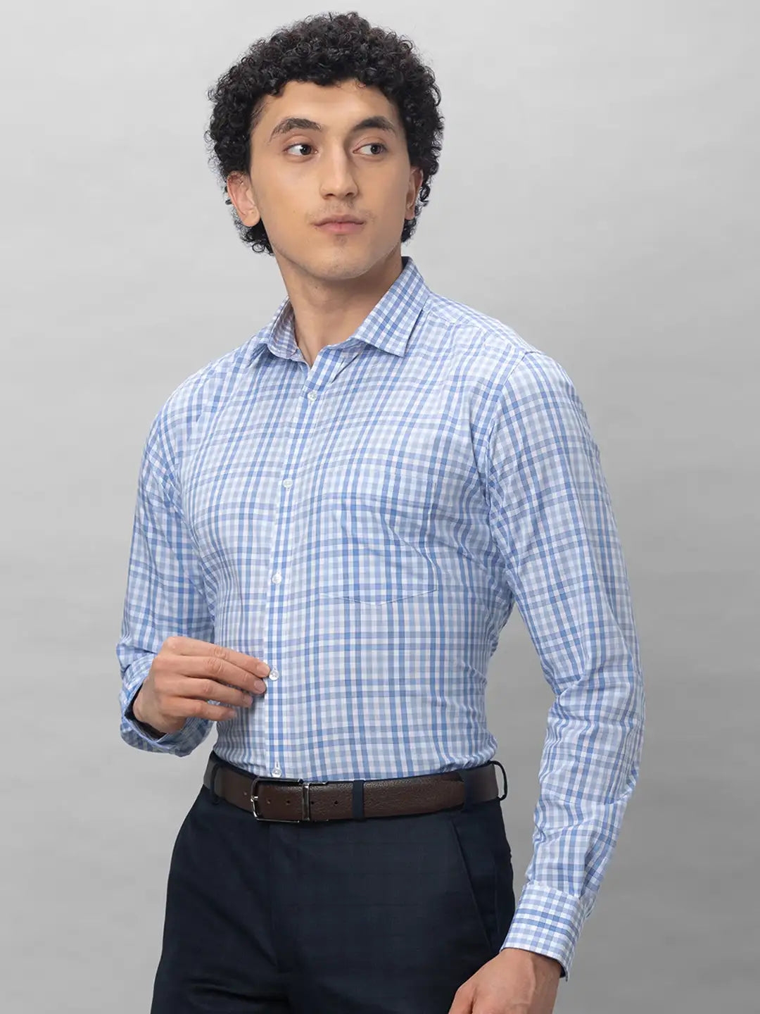 Park Avenue Men Blue Checks Slim Fit Cotton Shirts