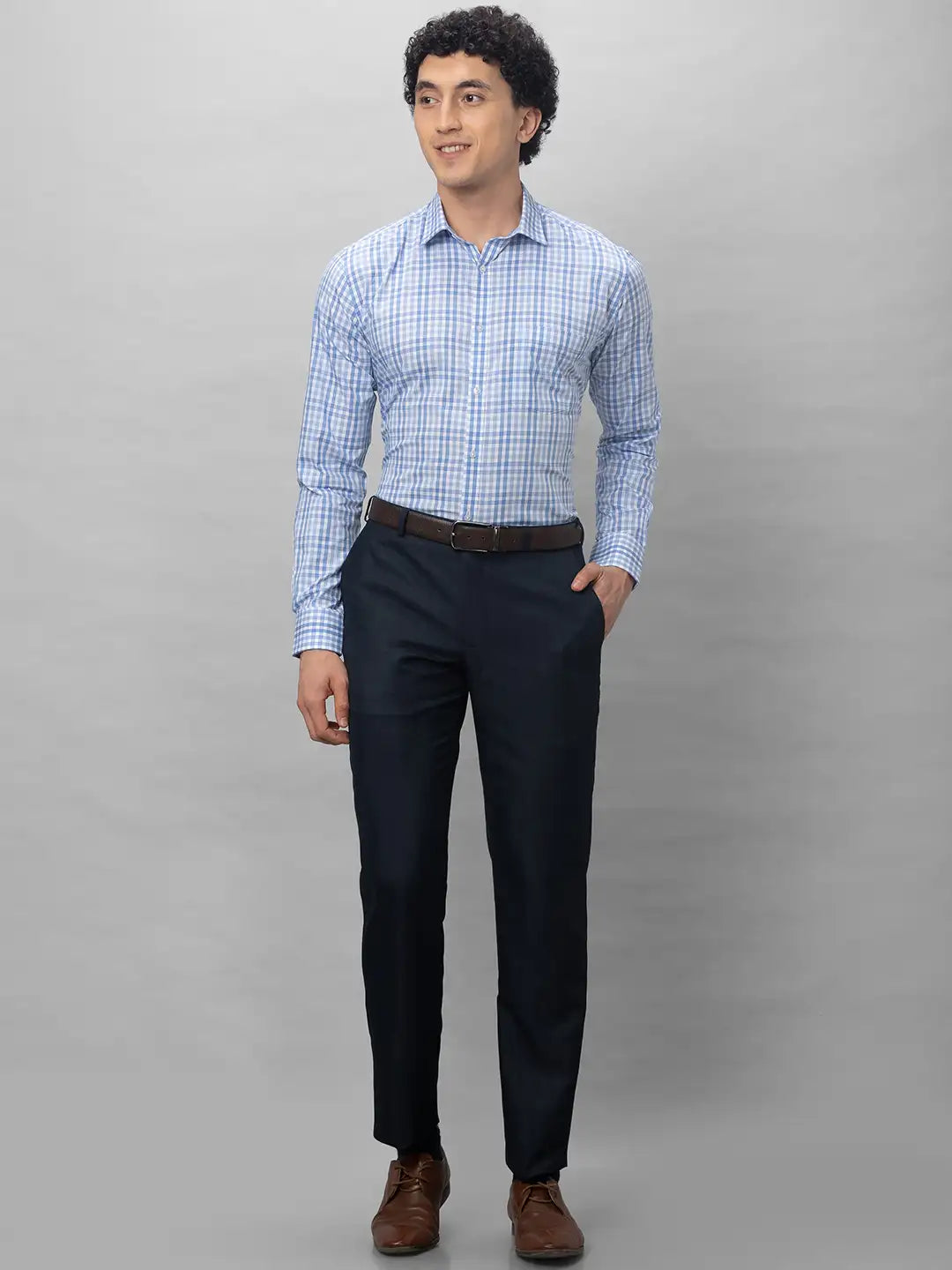 Park Avenue Men Blue Checks Slim Fit Cotton Shirts