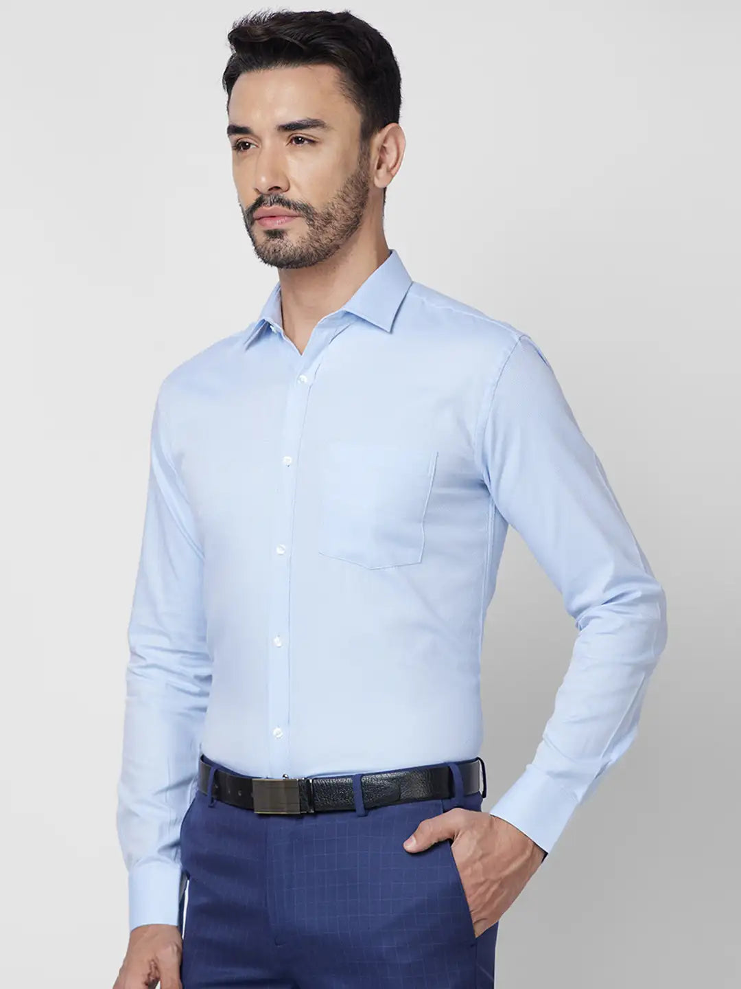 Park Avenue Men Blue Stripe Slim Fit Cotton Shirt