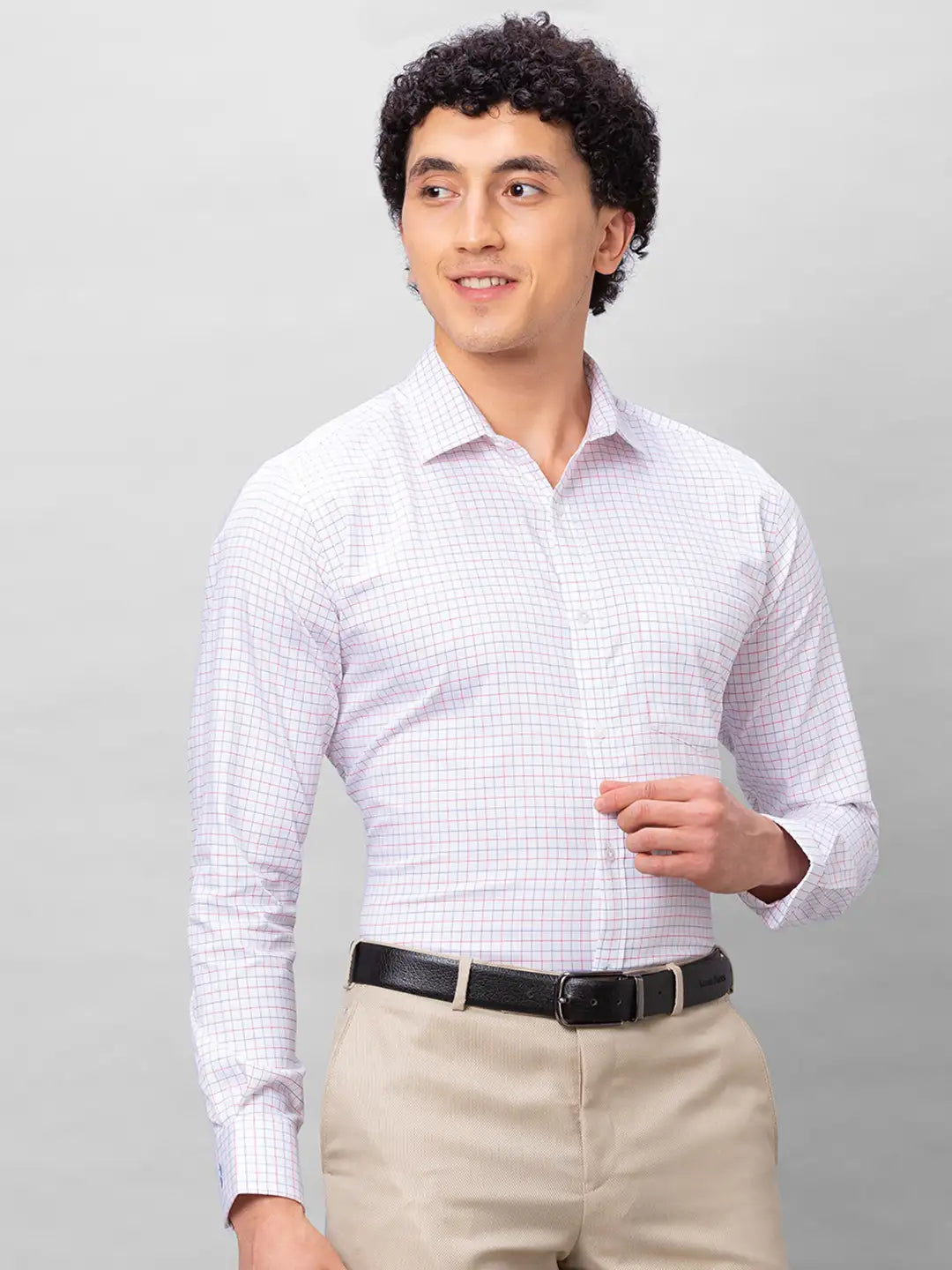Park Avenue Men Grey Checks Slim Fit Cotton Shirts