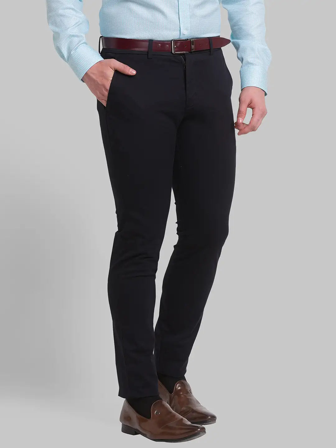 Men Regular Fit Blue Chinos & Trouser