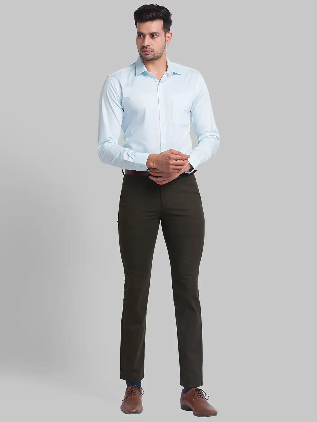 Men Regular Fit Blue Chinos & Trouser