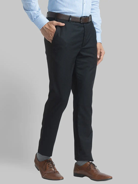 Men Black Super Slim Fit Checks Small Polyester Blend Trouser