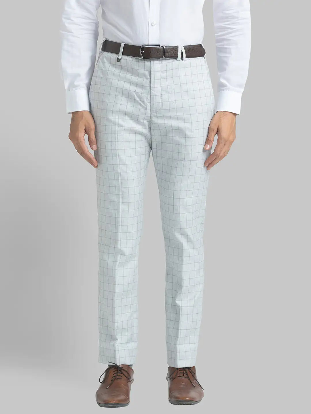 Men Fawn Super Slim Fit Checks Polyester Blend Trouser
