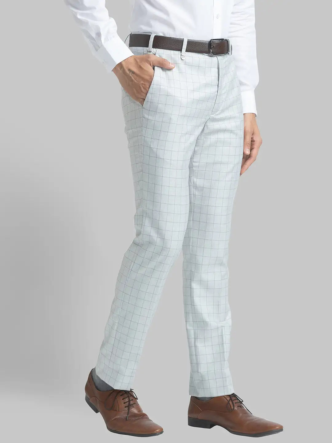 Men Fawn Super Slim Fit Checks Polyester Blend Trouser
