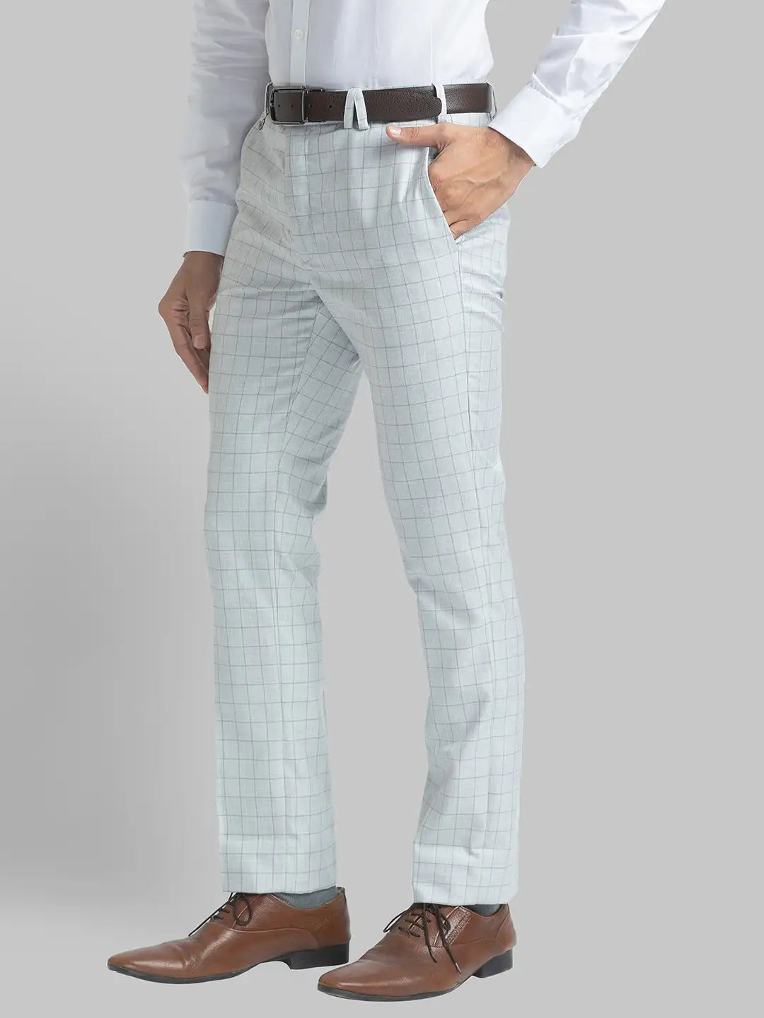Men Fawn Super Slim Fit Checks Polyester Blend Trouser