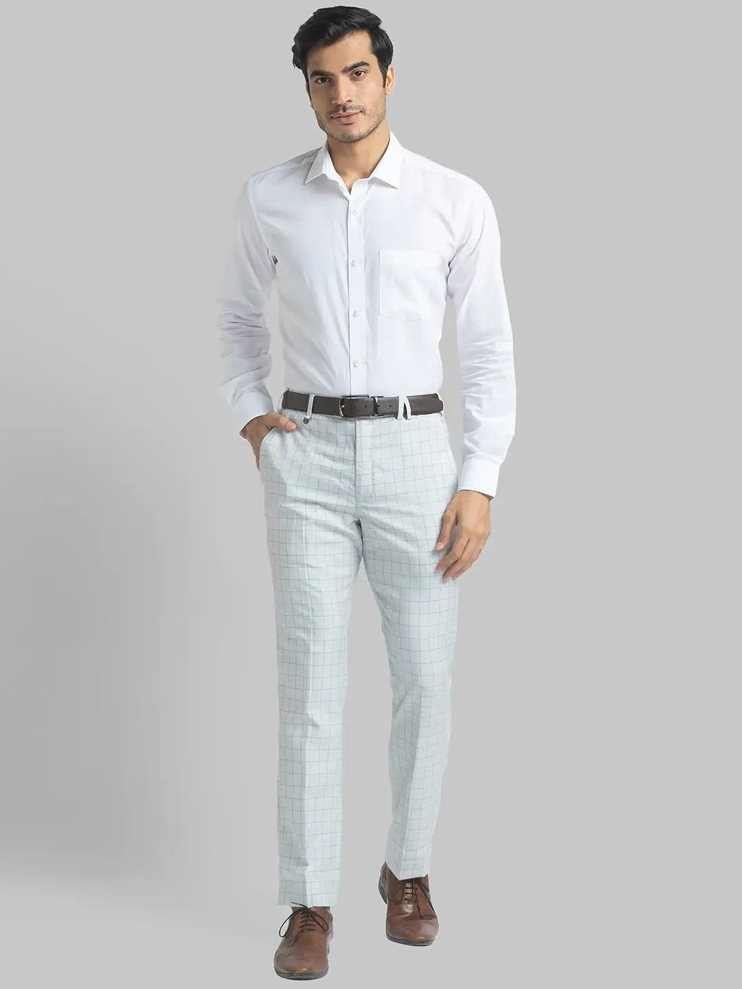 Men Fawn Super Slim Fit Checks Polyester Blend Trouser