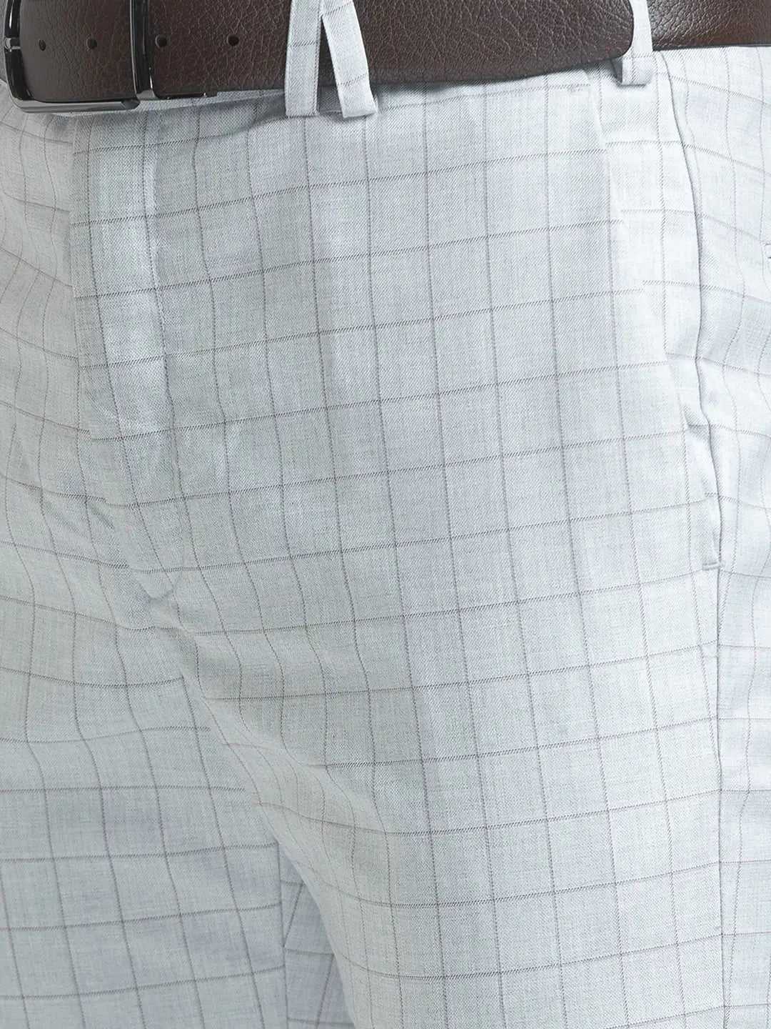 Men Fawn Super Slim Fit Checks Polyester Blend Trouser