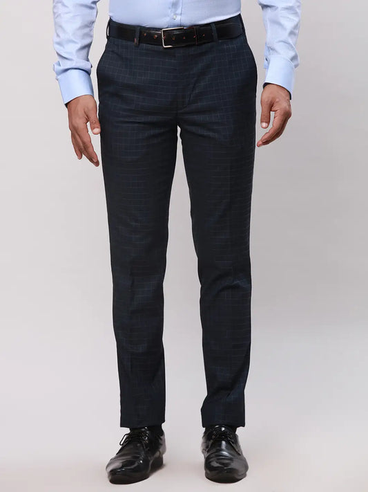 Park Avenue Men Blue Checks Super Slim Fit Polyester Blend Trousers