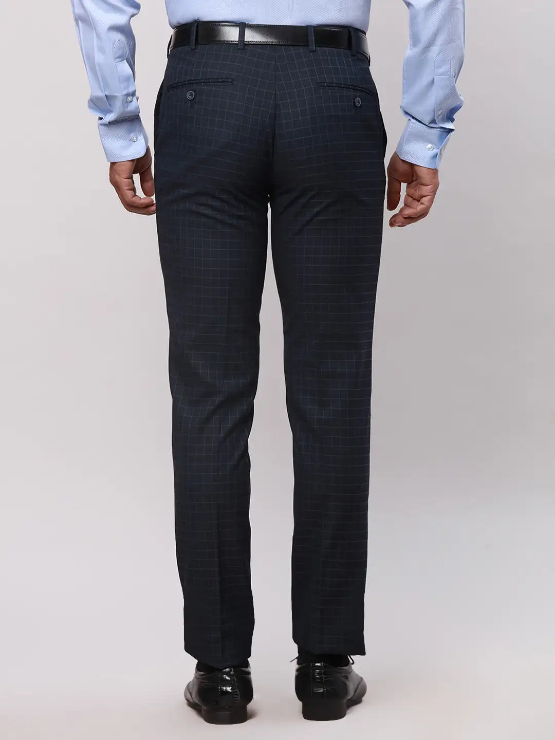 Park Avenue Men Blue Checks Super Slim Fit Polyester Blend Trousers