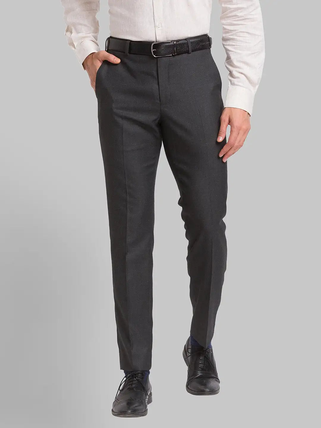 Park Avenue Men Black Structure Slim Fit Polyester Blend Trousers