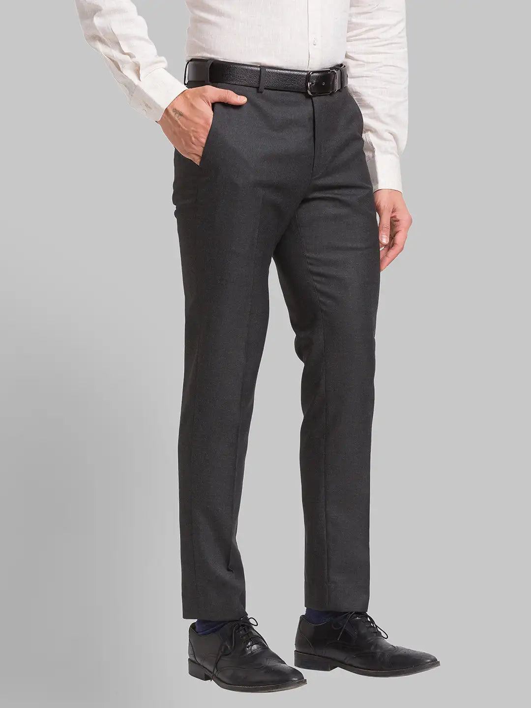 Park Avenue Men Black Structure Slim Fit Polyester Blend Trousers