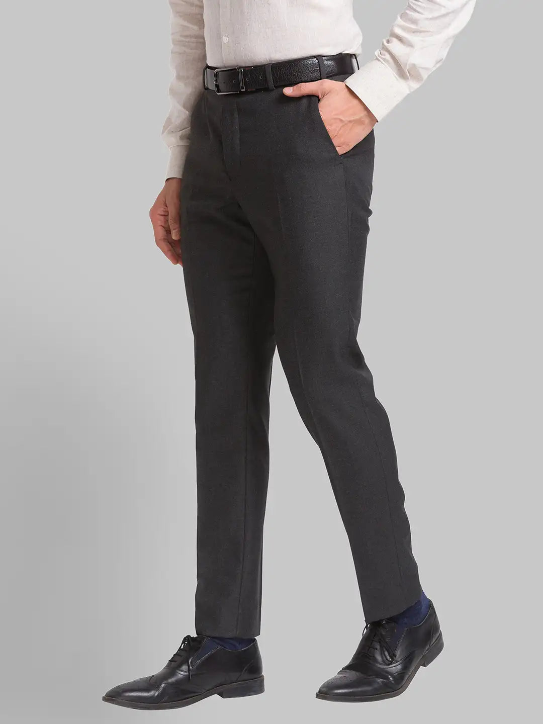 Park Avenue Men Black Structure Slim Fit Polyester Blend Trousers