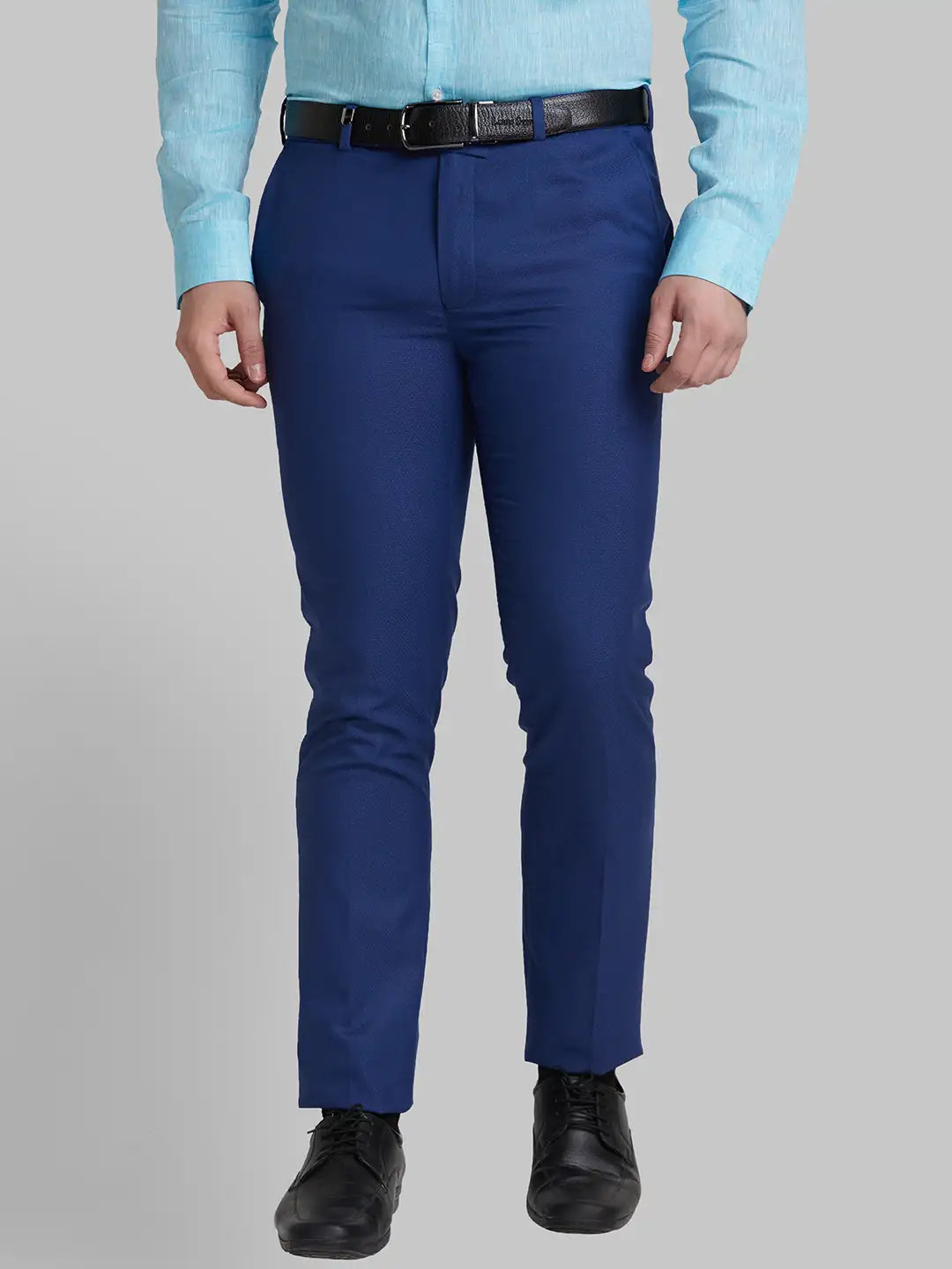 Men Grey Super Slim Fit Structure Polyester Blend   Trouser