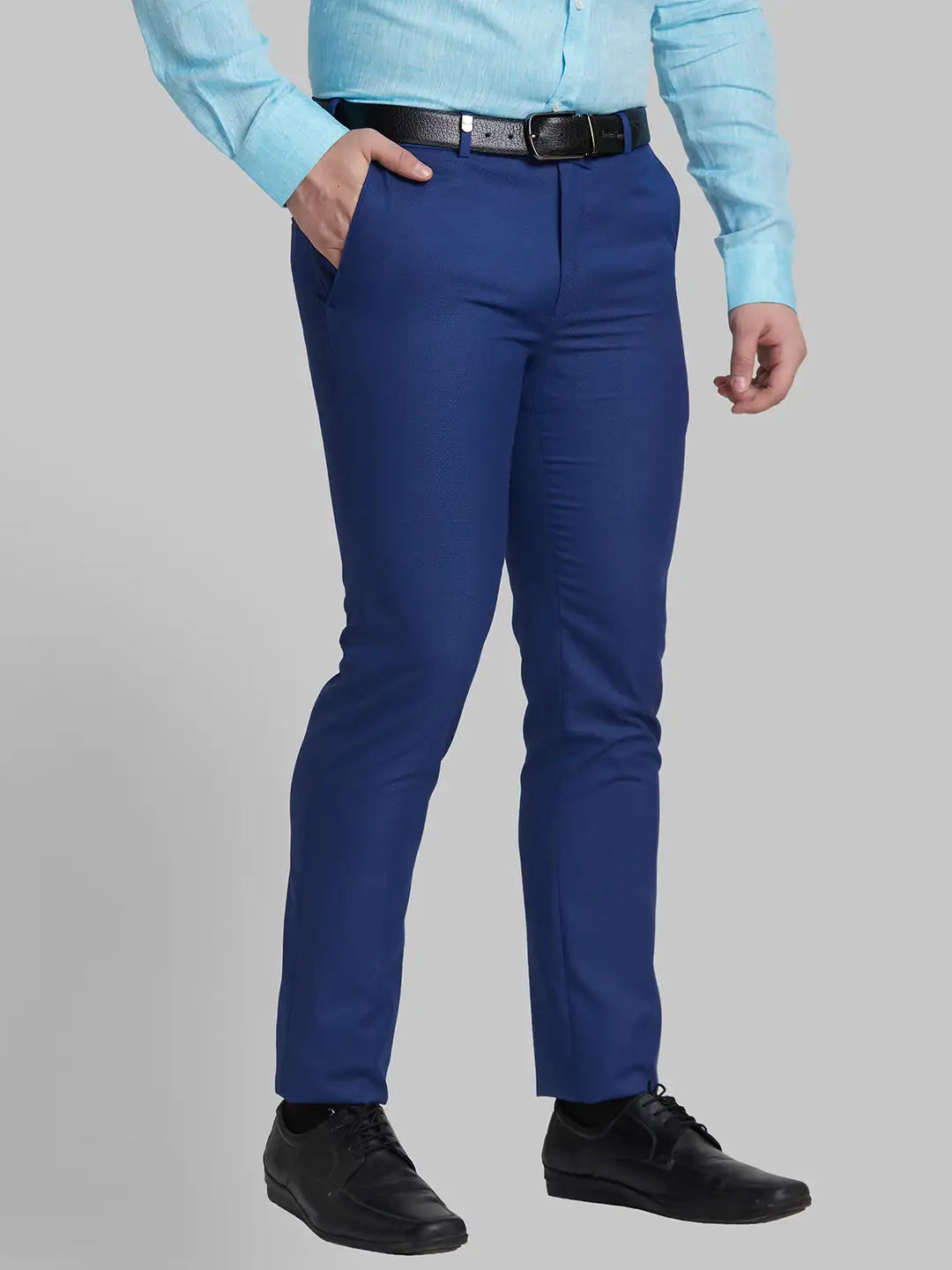 Men Grey Super Slim Fit Structure Polyester Blend   Trouser