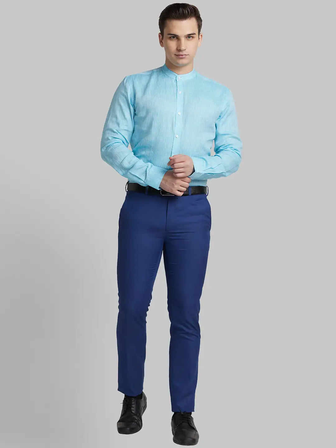 Men Grey Super Slim Fit Structure Polyester Blend   Trouser