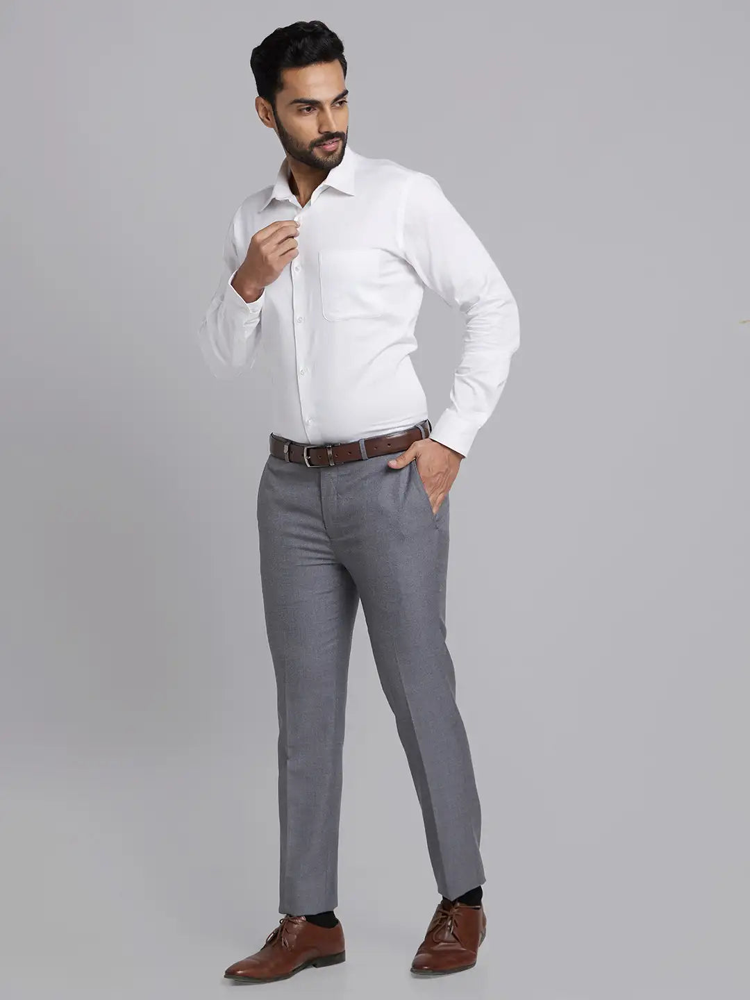 Men Super Slim Fit Grey Trouser