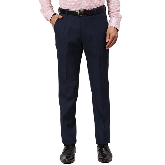 Men Grey Slim Fit Structure Polyester Blend   Trouser